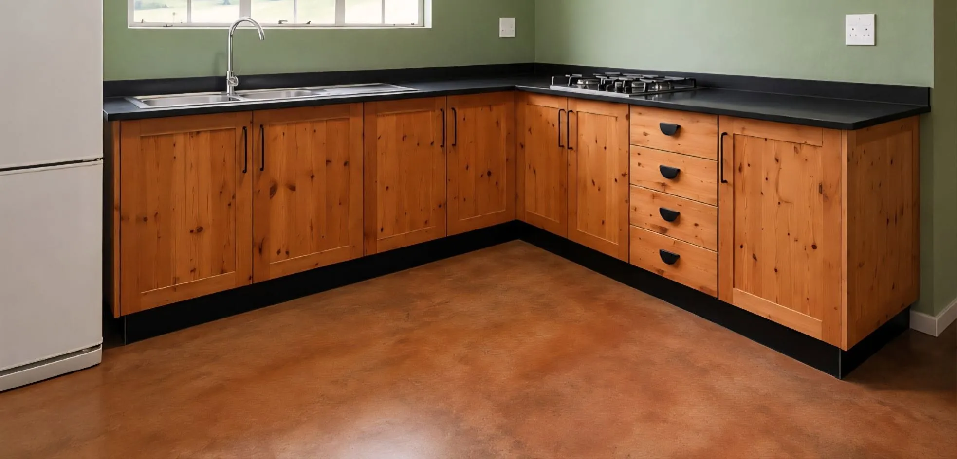 L-shaped pine kitchen